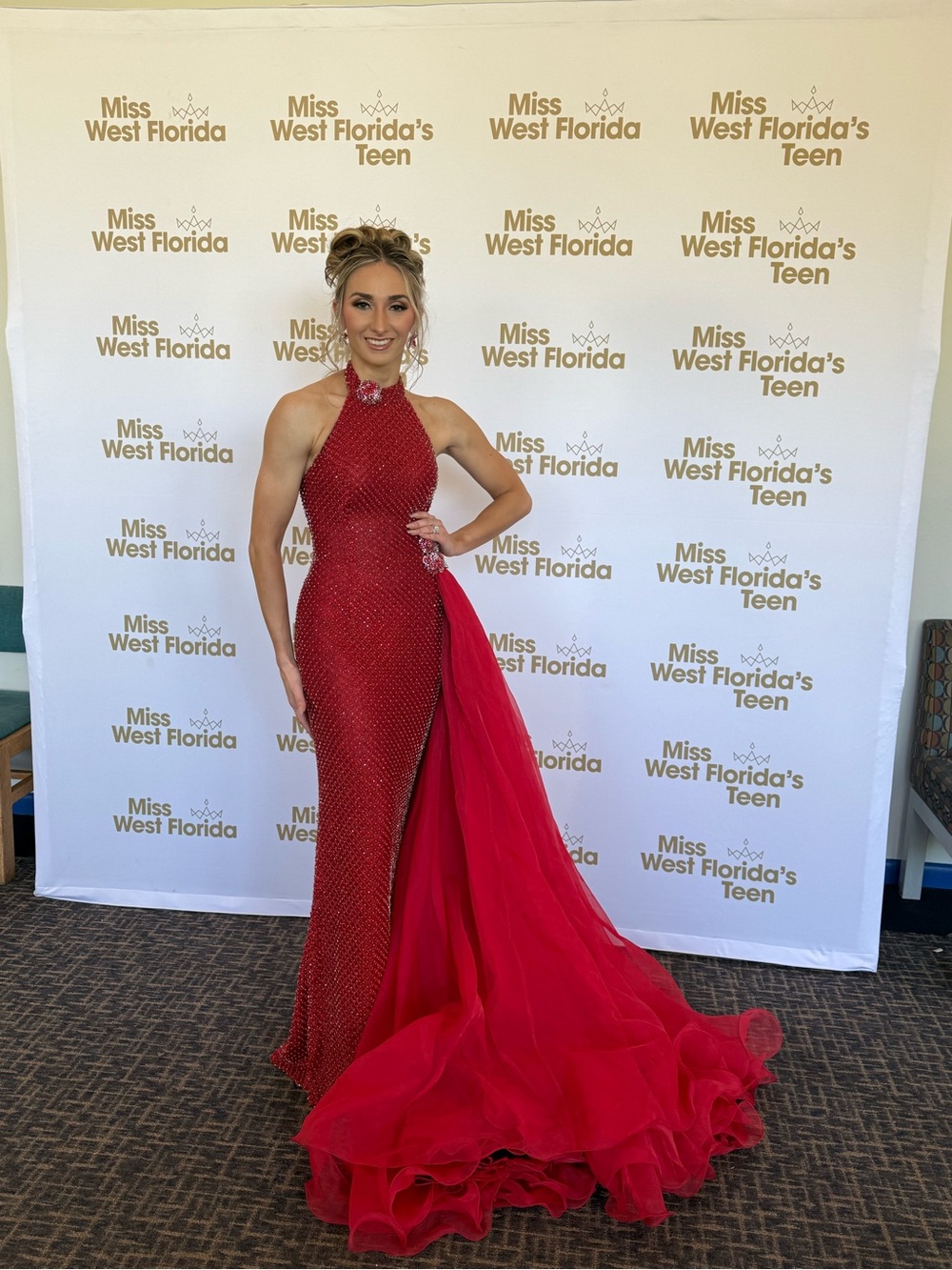 Red Beaded Halter Evening Gown - Sherri Hill Demi-Couture